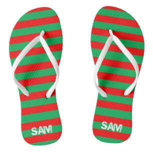 Christmas Holiday Stripes Custom Flip Flops Thongs