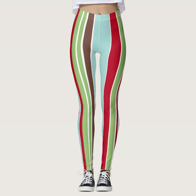Christmas Holiday Stripes, Vintage-Inspired Colour Leggings (Front)