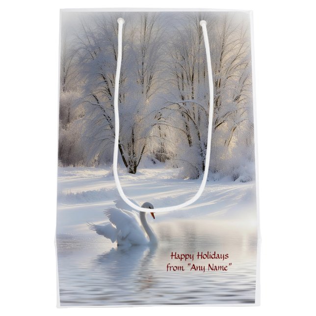 Christmas Holiday Swan Custom From Name Medium Gift Bag (Back)