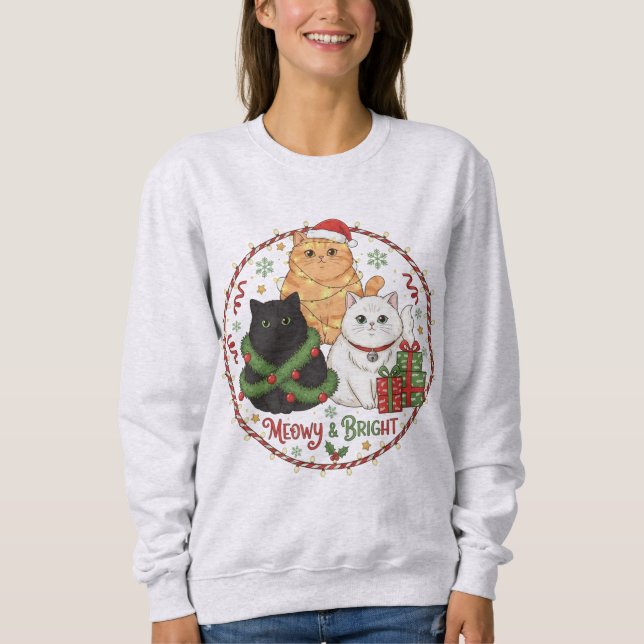 Christmas Holiday Sweatshirt For Cat Lovers (Front)