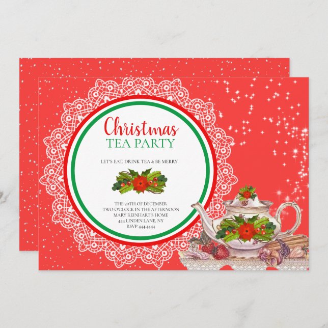 Christmas Holiday Tea Party Invitations (Front/Back)