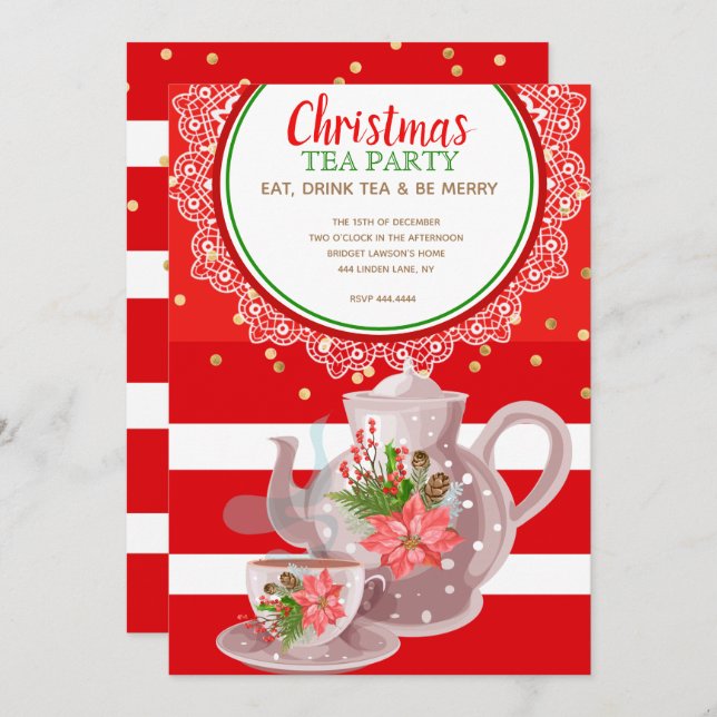 Christmas Holiday Tea Party Invitations (Front/Back)