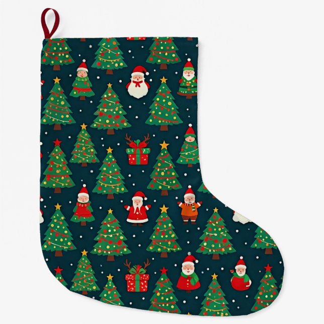Christmas Holiday Theme Large Christmas Stocking (Front)