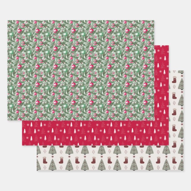 Christmas Holiday Three Pack  Wrapping Paper Sheet (Set)