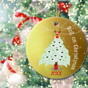 Christmas Holiday Toilet Roll Tree Lights Gold Ceramic Tree Decoration