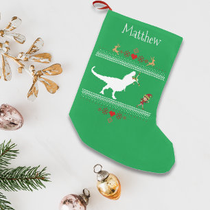 Christmas Holiday Ugly Sweater T-Rex Elf Funny Small Christmas Stocking
