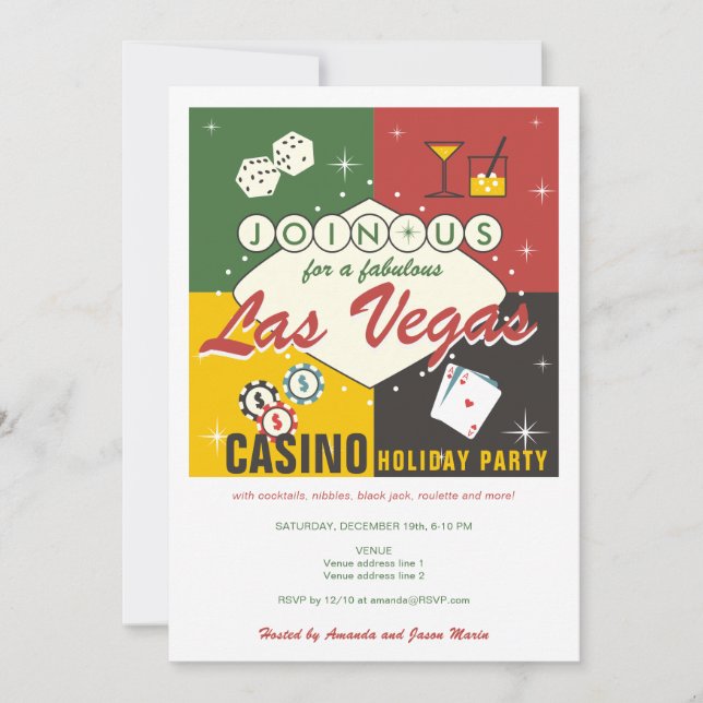 Christmas Holiday Vegas Casino Poker Night Party Invitation (Front)