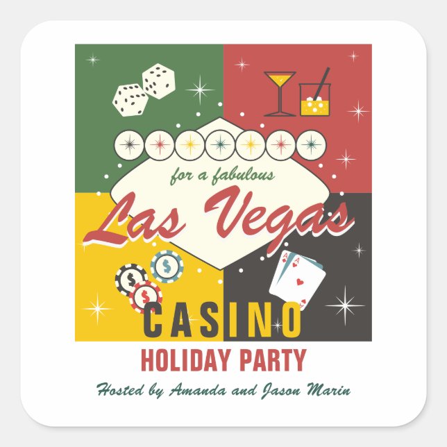 Christmas Holiday Vegas Casino Poker Night Party Square Sticker (Front)
