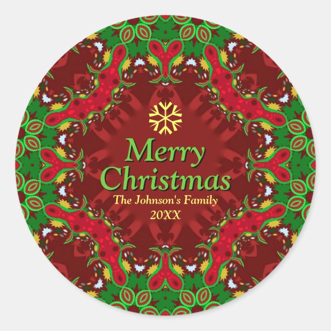 Christmas Holiday Vibe Family Wreath Classic Round Sticker (Front)