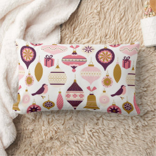 Christmas Holiday Vintage Retro Decorations Bauble Lumbar Cushion