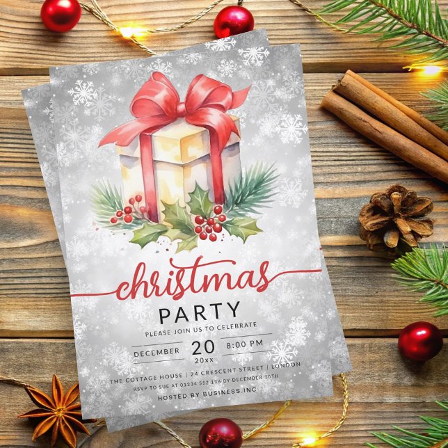 Christmas Holiday Watercolor Company Snow Silver Invitation (Christmas Holiday Watercolor Company Snow Silver Invitation)