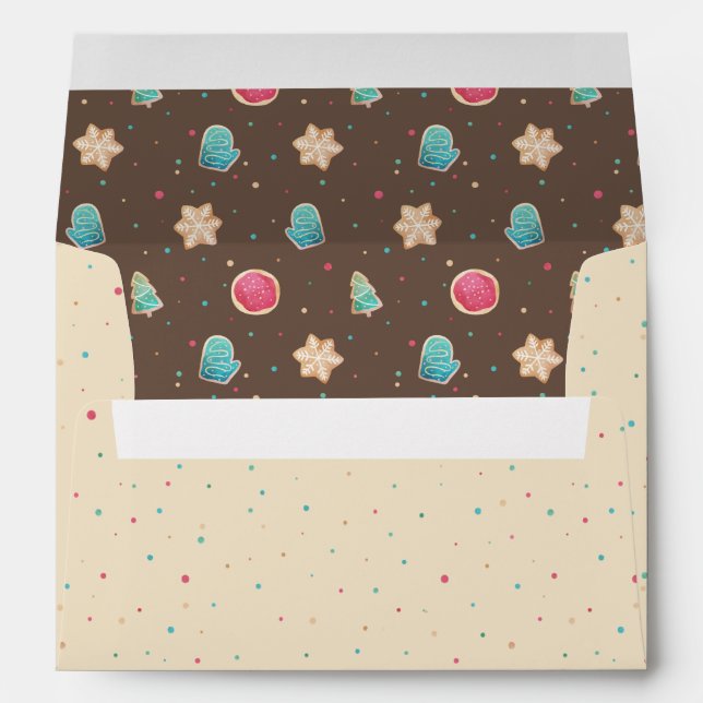 Christmas Holiday Watercolor Cookies Pattern Tan Envelope (Back (Bottom))
