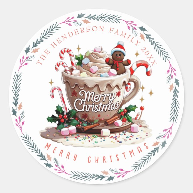 Christmas Holiday Watercolor Festive Mug Candy Classic Round Sticker (Front)