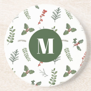 Christmas Holiday Watercolor Greenery and Berry Coaster