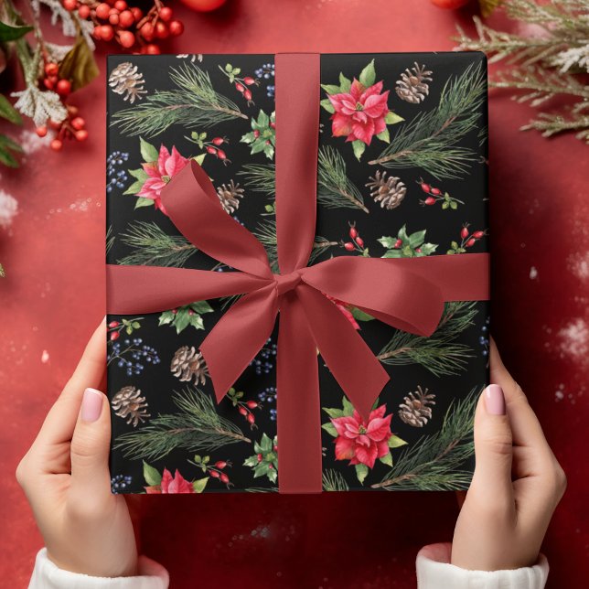 Christmas Holiday Watercolor Poinsettia Floral Wrapping Paper (Creator Uploaded)