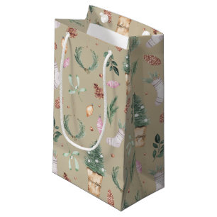 Christmas  Holiday Watercolor Small Gift Bag