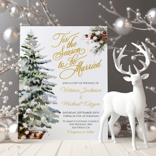 Christmas Holiday Watercolor Winter Wedding Invitation