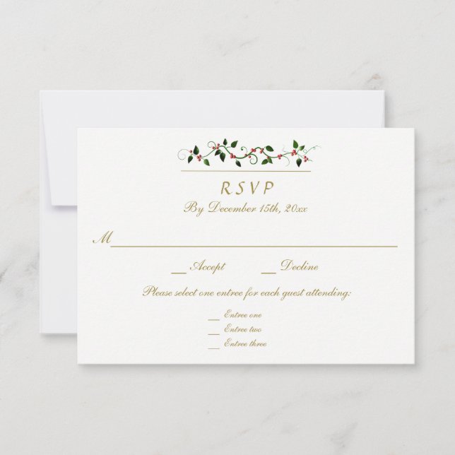 Christmas Holiday Wedding 3 Entree RSVP Response (Front)