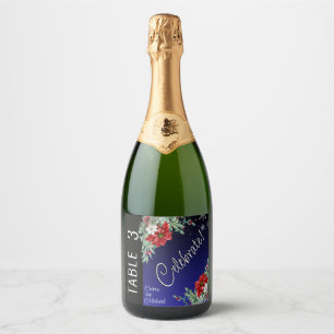 Christmas Holiday Wedding Table Number Sparkling Wine Label