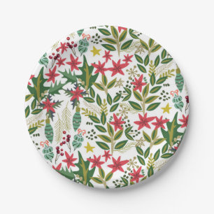 Christmas Holiday Whimsical Floral Berries Party Paper Plate