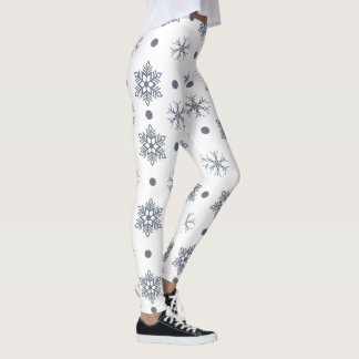 Christmas Holiday White Blue Snowflake Polka Dots Leggings