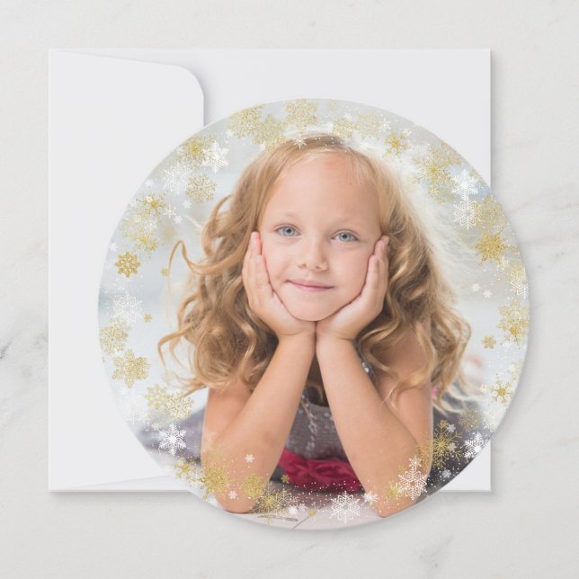 Christmas Holiday - White & Gold Snowflake Frame Card (Front)