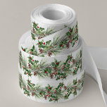 Christmas Holiday Winter Botanical Greenery Satin Ribbon<br><div class="desc">A decorative ribbon for the Christmas holiday season featuring hand-painted botanical watercolor illustrations of winter greenery,  pine cones and spruce branches and holly berries.</div>