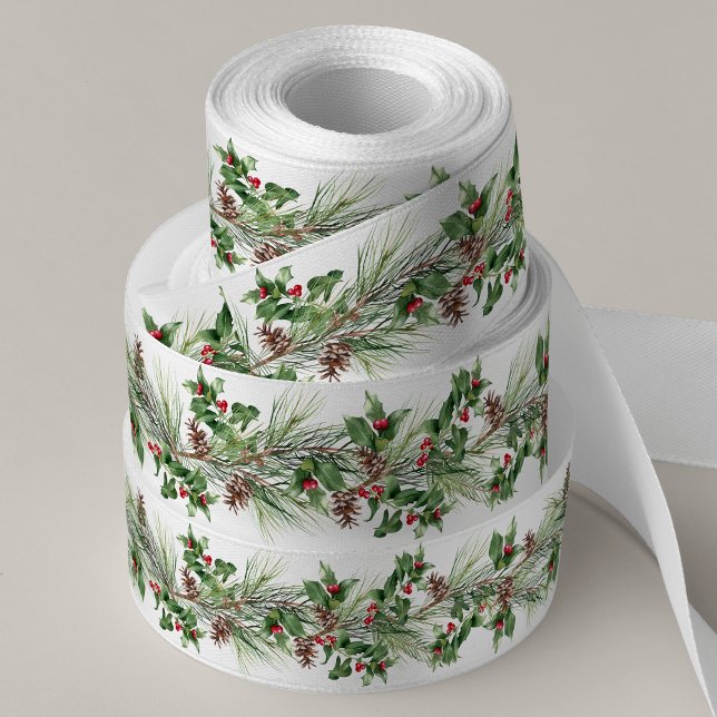 Christmas Holiday Winter Botanical Greenery Satin Ribbon (Creator Uploaded)