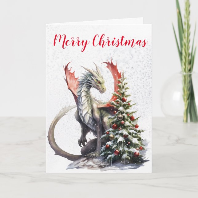 Christmas Holiday Winter Dragon Tree Card (Front)