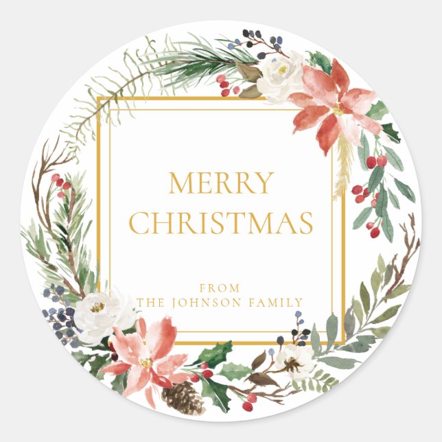 Christmas Holiday Winter Floral Labels Stickers (Front)
