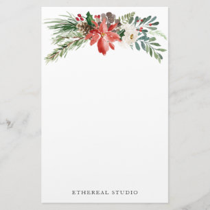 Christmas Holiday Winter Floral Stationary Paper