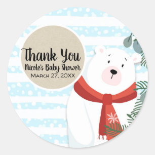 Christmas Holiday Winter Polar Bear Baby Shower Classic Round Sticker