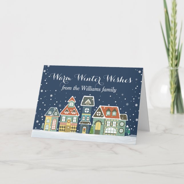 Christmas Holiday Winter Snow Village Homes Card (Front)