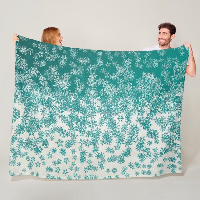 Christmas Holiday Winter Teal Snowflakes Fleece Blanket (In Situ)