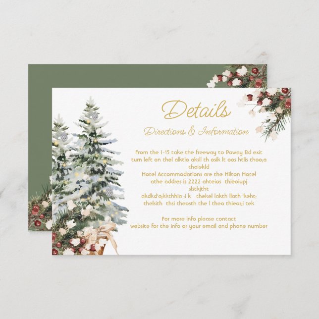 Christmas Holiday Winter Wedding Details Info Card (Front/Back)