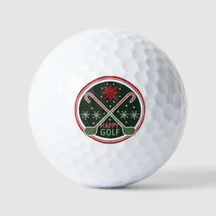 Christmas holiday wish "Happy Golf" snowflake Golf Balls