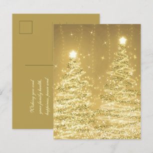 Christmas Holiday Wishes Sparkling Trees Gold Postcard