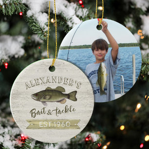 Christmas Holiday Wood Whimsical Wildlife Fishing Ceramic Tree Decoration