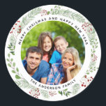 Christmas holiday wreath photo label<br><div class="desc">Add a special touch to your gifts! A botanical watercolor winter wreath label featuring your favourite photo. Personalise it with your names.</div>