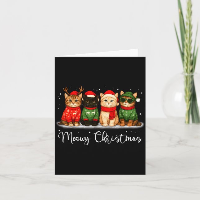 Christmas Holiday Xmas Meowy Christmas Funny Cat S Card (Front)