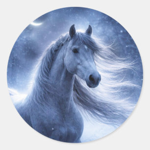 Christmas Holiday Yule Horses Crescent Moon Classic Round Sticker