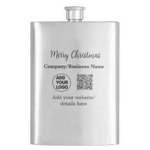 Christmas holidays add business logo name q r code hip flask