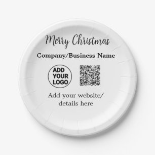 Christmas holidays add business logo name q r code paper plate