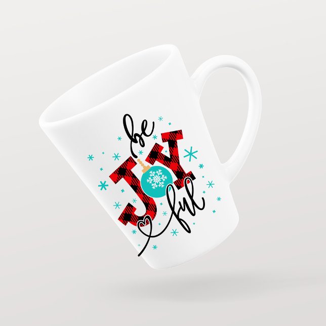 Christmas Holidays Be Joyful Modern Winter Plaid Latte Mug (Creator Uploaded)