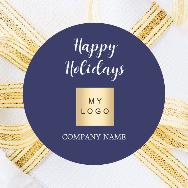 Christmas holidays blue business logo classic round sticker (Creator Uploaded)