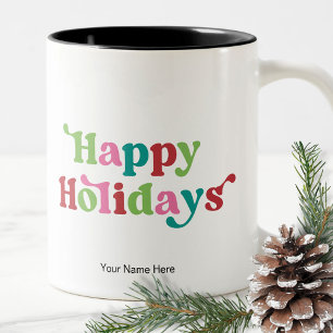 Christmas Holidays Bright Fun Colours Modern Retr Two-Tone Coffee Mug