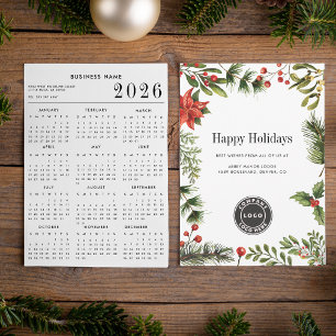 Christmas Holidays Business Logo and 2026 Calendar Holiday Card