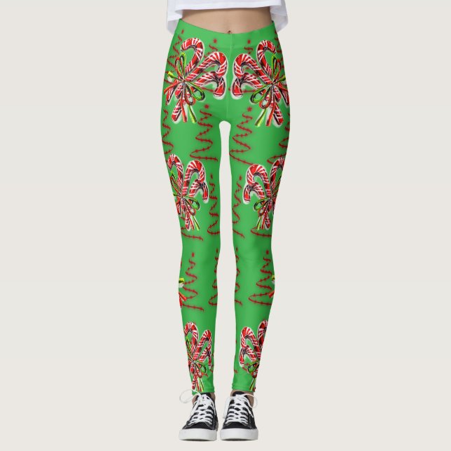 Christmas Holidays Candy Cane Abstract Leggings (Front)