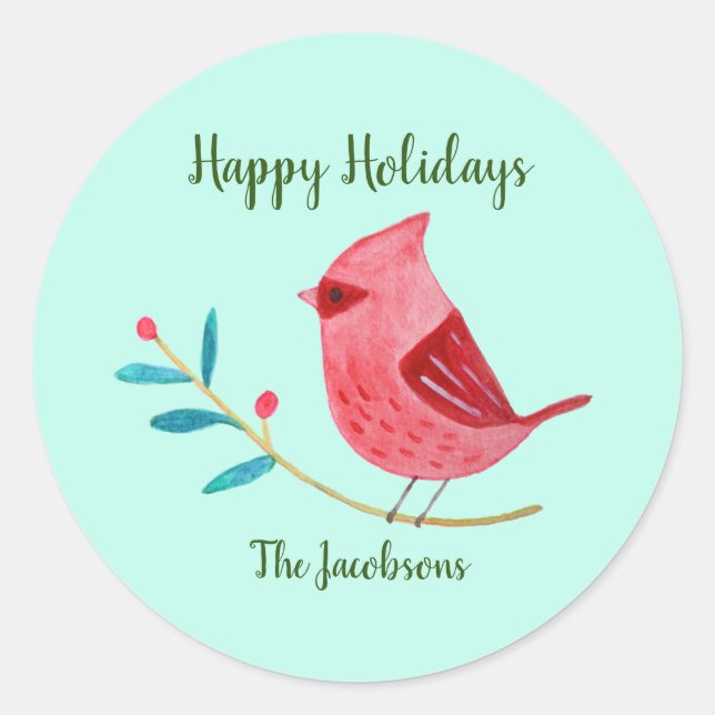 Christmas Holidays Cardinal Custom Gift mailing  Classic Round Sticker (Front)