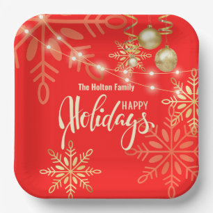 Christmas holidays Christmas gold snowflakes red Paper Plate